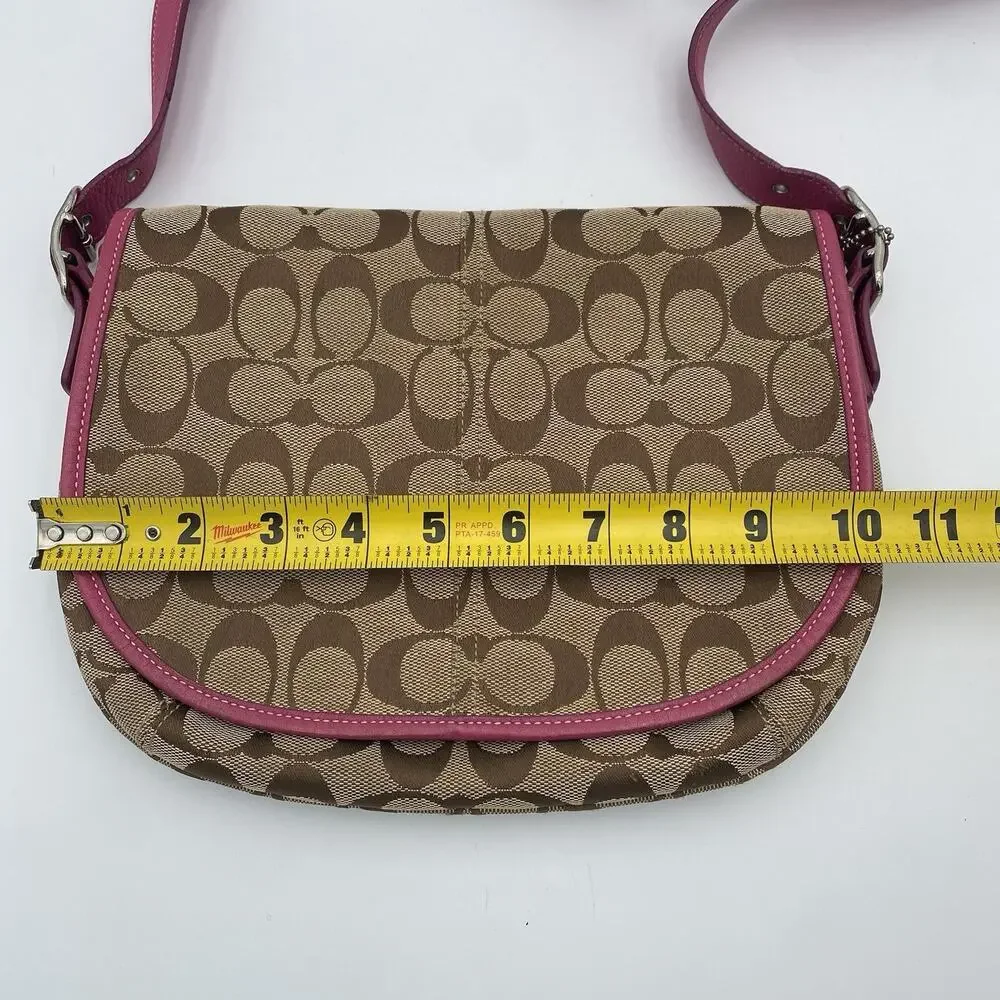 Coach Y2K Signature Flap Crossbody Bag Fuchsia Pink Trim & Interior Saddle 6842